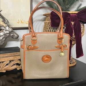 vintage Dooney & Bourke All-Weather Leather Buckle Satchel in taupe and leather